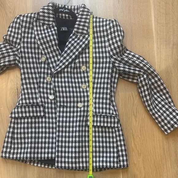 ZARA Black & White Tweed Houndstooth Double-Breasted Blazer - size M - Picture 11 of 14
